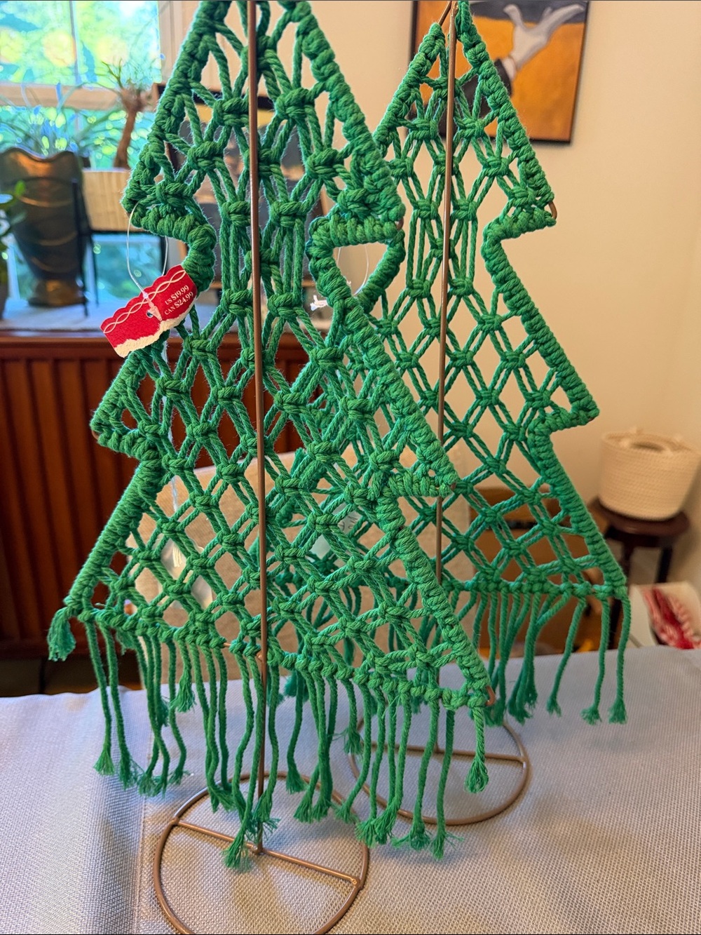 Green Macrame Christmas Tree Holiday Decor - Unbranded
